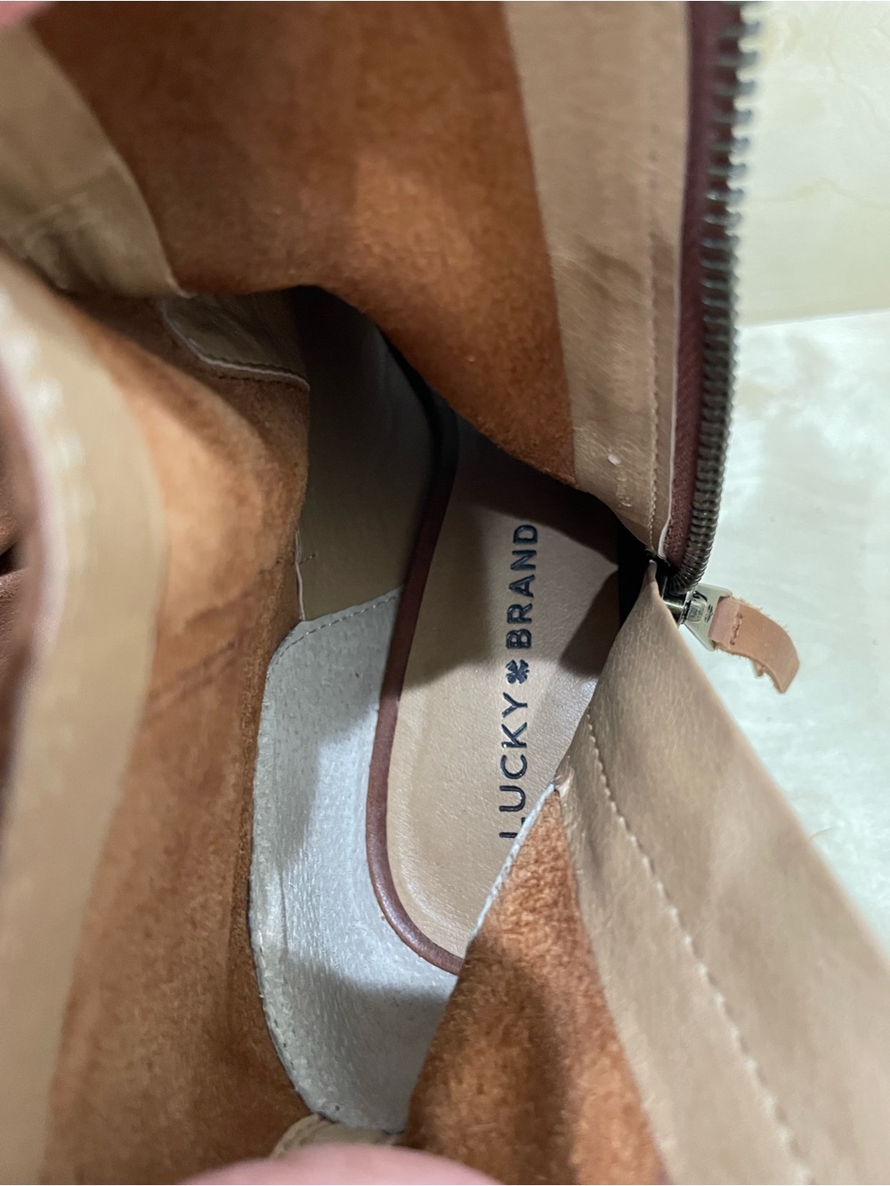 Lucky Brand Open-Toe Ankle Booties in Cognac - Picture 4 of 6